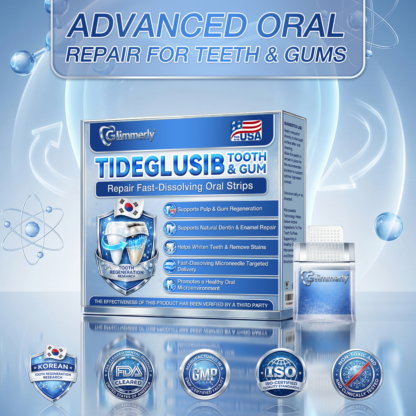 𝑮𝒍𝒊𝒎𝒎𝒆𝒓𝒍𝒚® 🎋 Tideglusib Fast‑Dissolving Tooth & Gum Repair Oral Strips(Supports tooth repair and helps relieve gum discomfort and other common oral concerns)